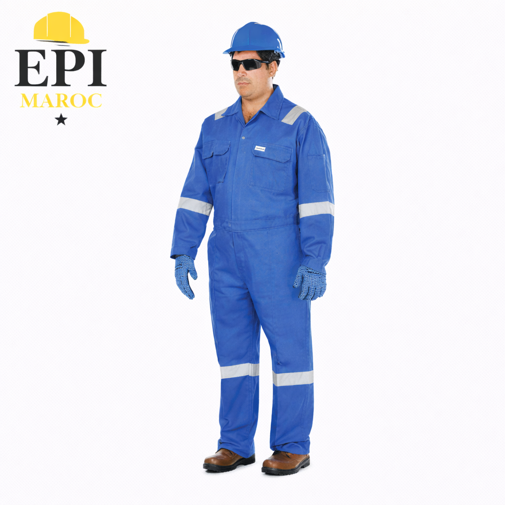 Combinaison bleu 100 % coton, avec bandes réfléchissantes VRB
