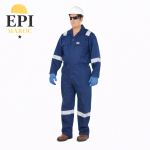 Combinaison de travail bleu marine 100 % coton avec bandes réfléchissantes VON