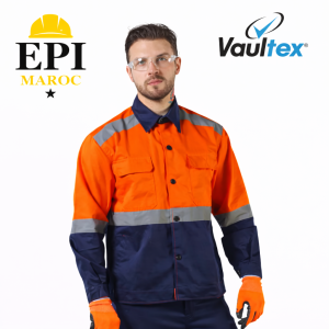 veste et pantalon de travail orange et bleu marine Vaultex
